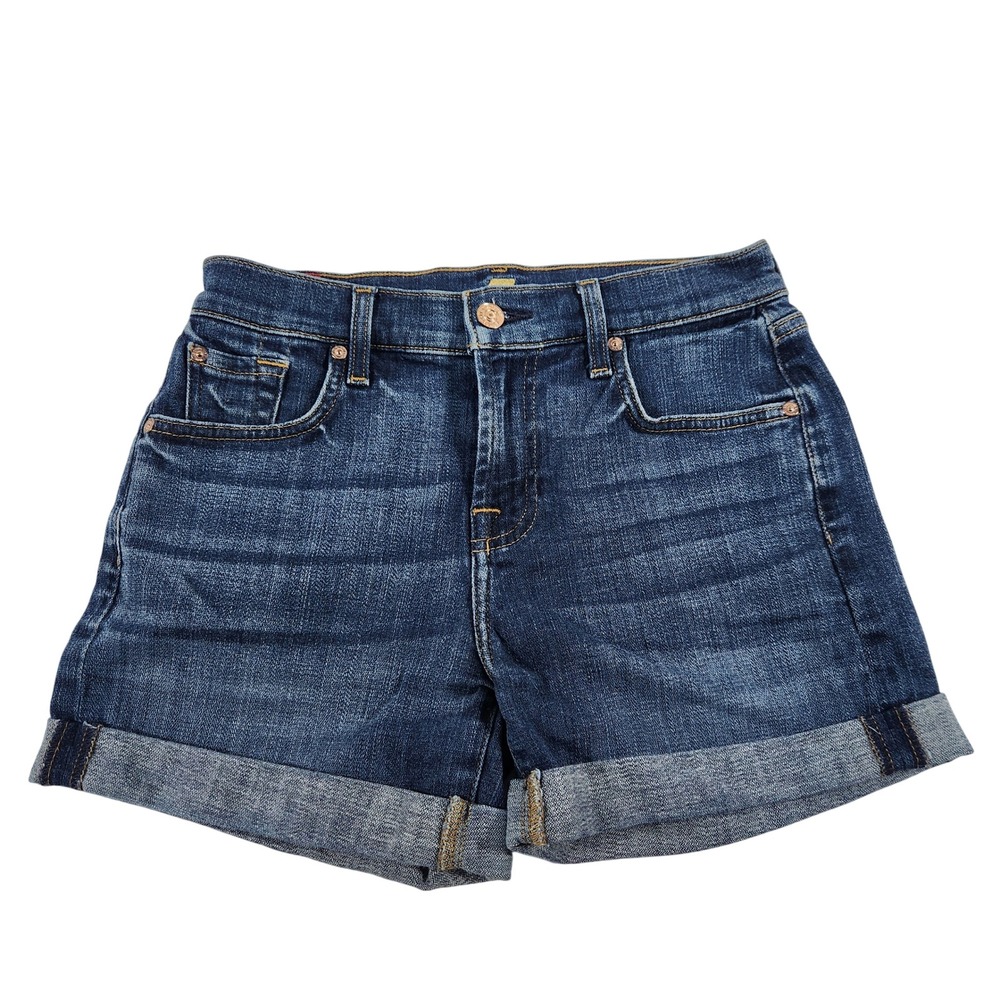 7 For All Mankind Relaxed Mid Roll Short Dark Indigo Denim Cuffed Size 24 Womens